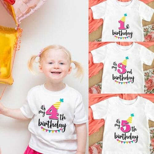 Boys Girls Summer Birthday T-shirts Short Sleeve T Shirt Size 1 2 3 4 5 6 7 8 9 Year Tees Tops Baby Boys Girls Unisex Tops Tee