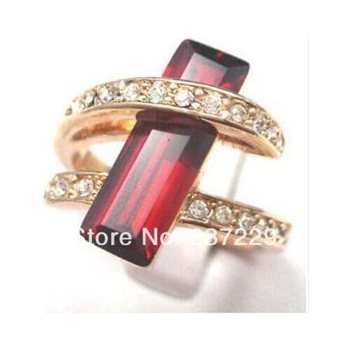 Wholesale price good Imagine White Red Baguette Crystal Irregular 18KGP Women Wedding Cocktail Rings