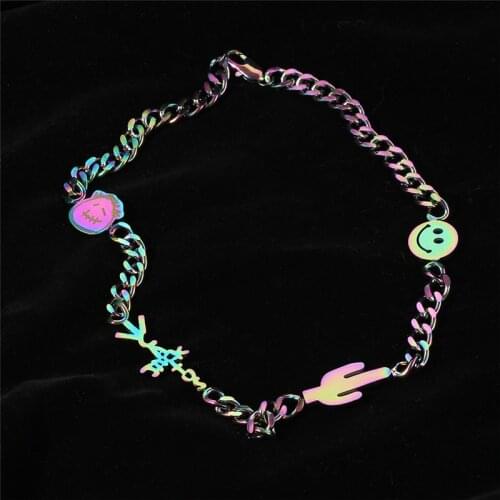 Hip Hop Quenched Necklace Travis Scott Cactus Jack Stainless Steel Jewelry Smiling Face Necklace For Women Men Harajuku Collier