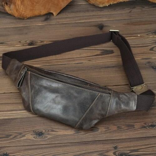 Mens Fanny Waist Bag Real Leather Travel Man Cross body Phone Pouch Sling Chest Pack Casual Fanny Pack Male Large Hip Bum Purse