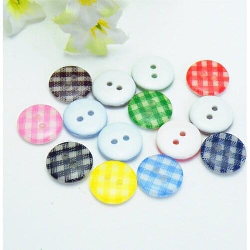 100pcs 15mm Multi Gingham Checks Resin Buttons Sewing Round 2 Holes Accessory Embellishment Crafts