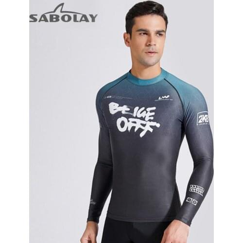 Sabolay Rash Guard Men UPF 50+ Long Sleeve Splice UV Sun Protection Basic Skins Surfing Diving Swimming T Shirt L-4XL