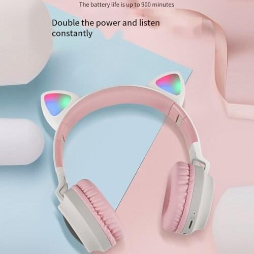 Noise Cancelling Headphones LED Cat Ear Bluetooth-compatible 5.0 Young People Kids Headset Support TF Card 3.5mm Plug with Mic