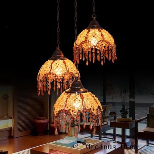 Mediterranean retro stained glass chandelier Cafe Restaurant Bar Southeast Asia hand-woven Chandelier free shipping