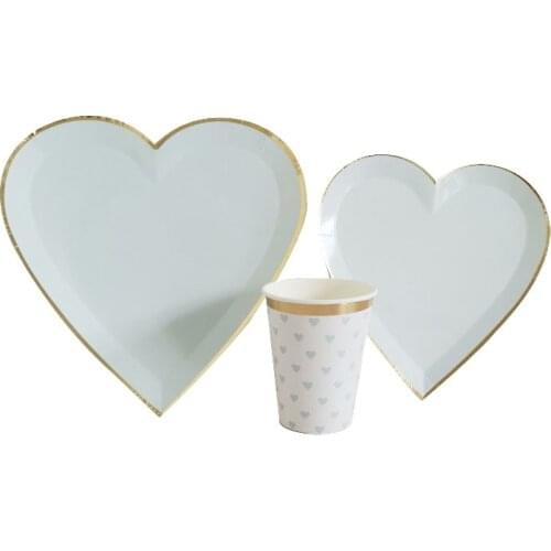 Wedding Decoration Party Supplies Disposable Tableware Birthday Party Decoration Blue Heart-Shaped Paper Plates Paper Cup