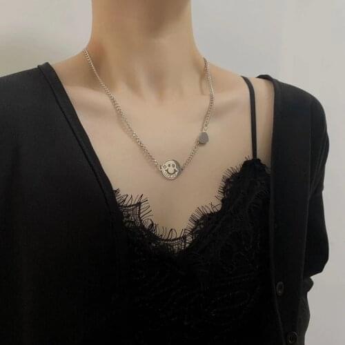 U-Magical Creative Hollow Out Love Heart Smile Face Pendant Necklace for Women Texture Asymmetric Chain Letter Necklace Jewelry