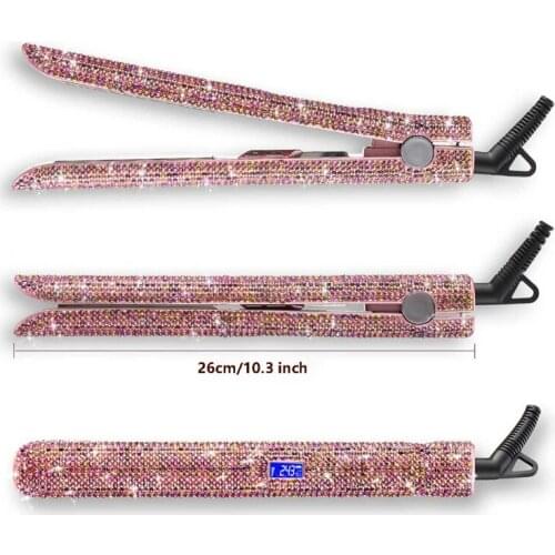 Gorgeous Diamond Flat Iron Hair Straightener LCD Display Crystal 2 In 1 Hair Straightener And Curler