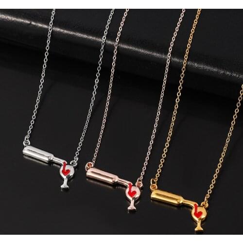 Yungqi 3 Colors Wine&Cup Design Necklace Wine Bottle Glass Chic Necklaces for Women Girl Lady Best Gift Charm Choker Jewelry