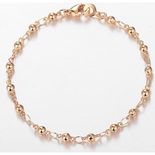 4mm 585 Rose Gold Bead Bracelet for Women Girls Lobster Clasp Wedding Elegant Jewelry Gifts Link Chain Bracelet LCB55