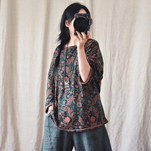 Women Loose Printed Floral Blouse Tops Ladies Vintage Cotton Linen Shirt Female 2021 Summer Autumn Tops Shirts