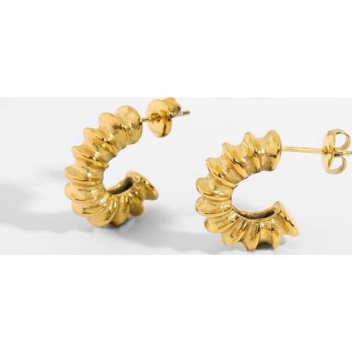 Stainless Steel C Shape Hoop Earrings For Women Fashion Statement Snail Threaded CC Stud Earrings Minimalist Jewelry