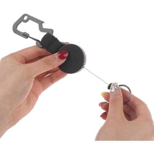 1pc Retractable Keychain - Heavy Duty Badge Holder Reel With Multitool Carabiner Clip,Key Ring With Steel Wire Cord Up To 25