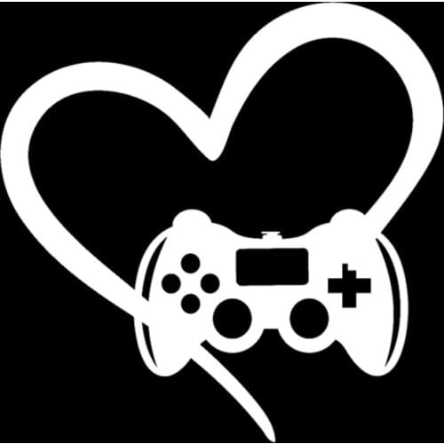 12.8CM*12.7CM Gamer Lover Game Controller Heart Vinyl Black/Silver Car Sticker C22-0340