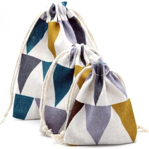 19x24cm 1pcs/lot Linen Cotton Jewelry Bags Cute Pattern Printed Drawstring Cotton Bags Pouch for Party Holiday Gifts Packaging