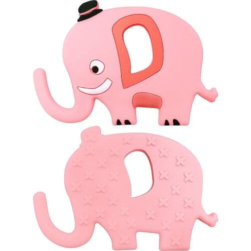 2pcs Elephant Shaped Food Grade Silicone Teether Soft Texture Baby Teething Toys DIY Nursing Accessories Gray Pink Green