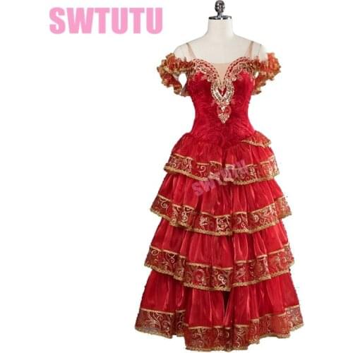 2017New Arrival!high quality spanlish red romantic ballet tutu for girls giselle ballet tutu dress in red gold BT9103