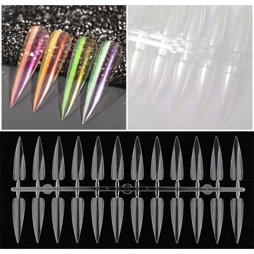 120pcs Long Stiletto Artificial Nails For Practice DIY Salon Nail Tips Clear/Black Nail Display Manicure Tool