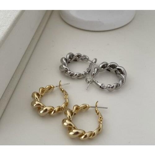 AOMU 2021 New Retro Geometric Distortion Twist Metal Ear Buckle Hoop Earring for for Women Girls Accessories Party Jewelry