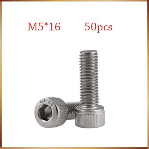 Free Shipping 50pcs/Lot Metric Thread DIN912 M5x16 mm M5*16 mm 304 Stainless Steel Hex Socket Head Cap Screw Bolts
