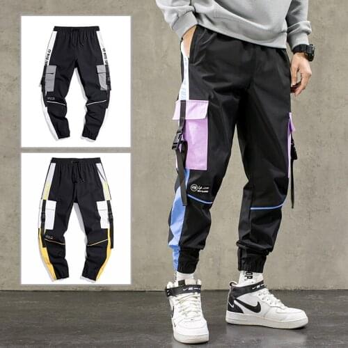 Hip Hop Ribbons Cargo Pants Men Joggers Pants Streetwear Men Nice Fashion Elastic Waist Mens Casual Trousers Sweatpants