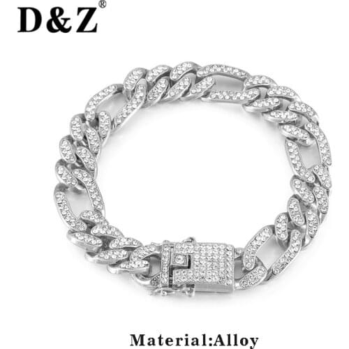 D&Z 13mm Iced Out Bling CZ Miami Curb Link Bracelet Men Hip Hop Micro Paved Cuban Link Chain Pulseira Masculina