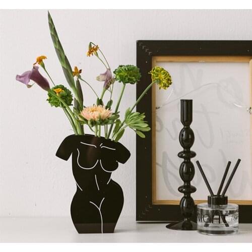 Cutelife Nordic Black Body Acrylic Flower Arrangement Vase Decoration Home Office Plant Vase Livingroom Hydroponic Wedding Vase