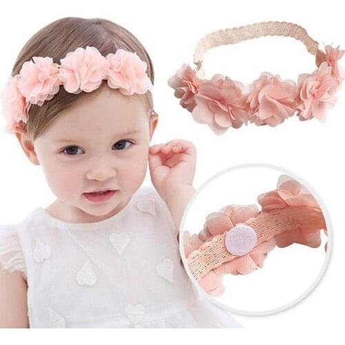 NewBorn Kids Small Solid Cute Handmade Chiffon Flower Baby Headband Elastic Hair Bands Girls Head Bands Hair Accessories Turban