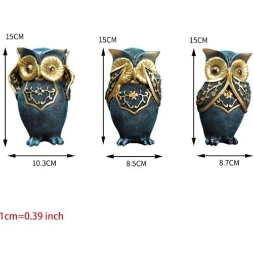 3pcs Resin Owl Statue Figurines for Home Living Room Bedroom Office Decoration R2JC