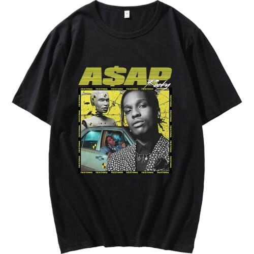 New Spring Summer Rapper Asap Rocky T-shirt Top Harajuku Men Women Hip Hop Music Short Sleeve Male Black Cotton Basic T-shirt