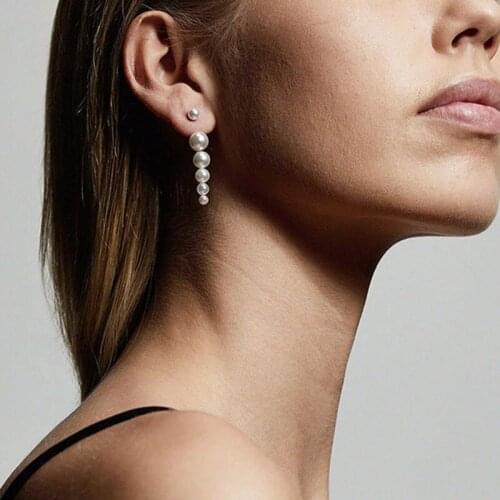 GSOLD Trendy Pearl Beadeds Long Earring Two-Use Simple Imitation Pearl Stud Earring Commuter Style Women Temperament Jewelry