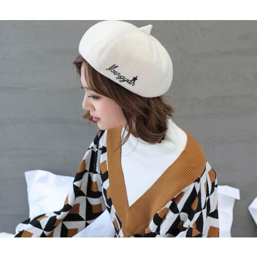 Kagenmo Female Hat Fit For Autumn And Winter Girl Friend Daughter Women New Year Gift Woolen Fine Woolen Octagonal Cap