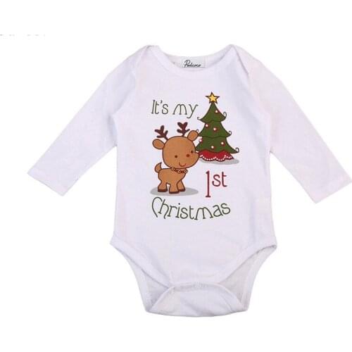 Christmas baby romper newborn infant baby boys girls cartoon deer Christmas tree print long sleeves romper autumn baby clothing