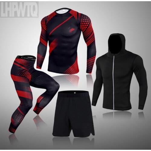 Running 4-piece set Mens Training Sportswear Set Gym Fitness Compression Sport Suit Jogging Tight Sports Wear Clothes 3XL Male