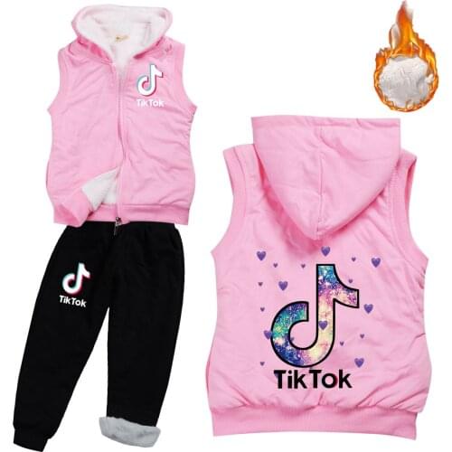 TIK TOK Children Boys Girls Clothing Sets Winter Hooded Woolen Vest Jackets Pants Thick Warm Tracksuts Kids Sets