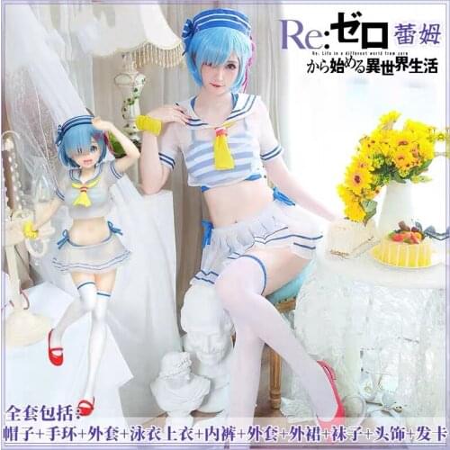 Anime Re:Life In A Different World From Zero Rem Sailor Suit Sexy Swimsuit Full Set Cosplay Costume Women Halloween FreeShipping