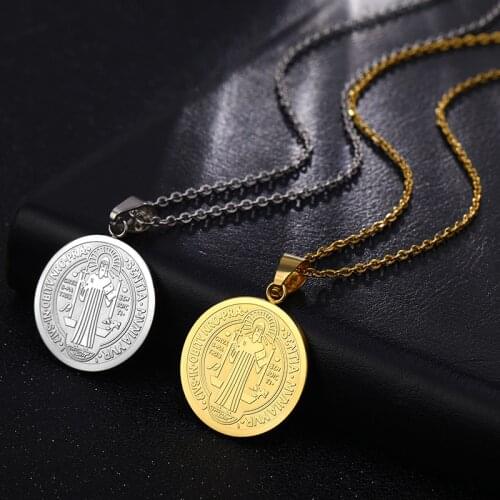 San Benito Medal Pendant St. Benedict Gold Color Stainless Steel Jesus Pendants & Necklaces For Religious Jewelry Medallion Gift