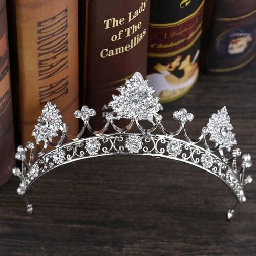 Trendy Silver Color Crowns Crystal Rhinestone Bridal Hair Jewelry Queen Princess Wedding Women Tiara And Crowns Hair Accessories
