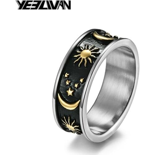 Trend Bohemia Jewelry New Stainless Steel Ring Men Vintage Sun Moon Stars Punk Rings for Women Lovers Couple Rings Dropshipping