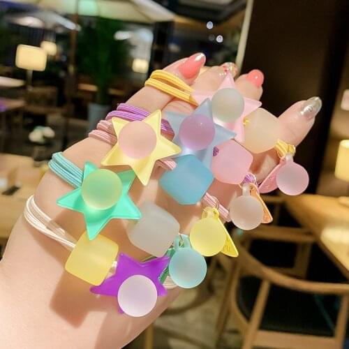 New Cute Colorful Star Hair Ties Ropes Japanese Child Lovely Candy Color Star Acrylic Elastic Hair Bands Rubber Bands Wholesale
