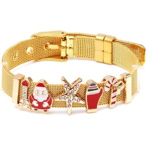 New Arrival Christmas Gift For Women Kids DIY Red Santa Claus Beads Fit Fashion Brand 10mm Stainless Steel Mesh Bracelets