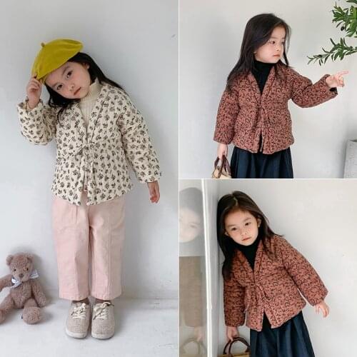Winter New Cotton Printed Small Floral Pastoral Style Knotted Short Cotton-Padded Coat Korean Style
