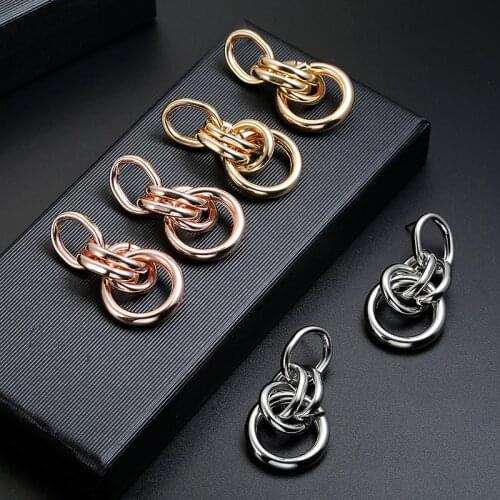 New Long Design Metal Circle Stud Earrings for Trend Fashion Women Vintage Statement ZA Rose Gold Sliver Color Earrings Jewelry