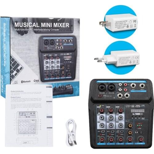 C1FB Portable 4Channel Digital Audio Mixer Console with Bluetooth-compatible USB 48V Phantom Power for DJ PC Recording Device