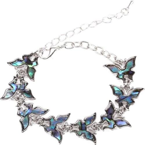 FYSL Silver Plated Stackable Butterfly Shape Abalone Shell Link Chain Bracelet Insect Jewelry