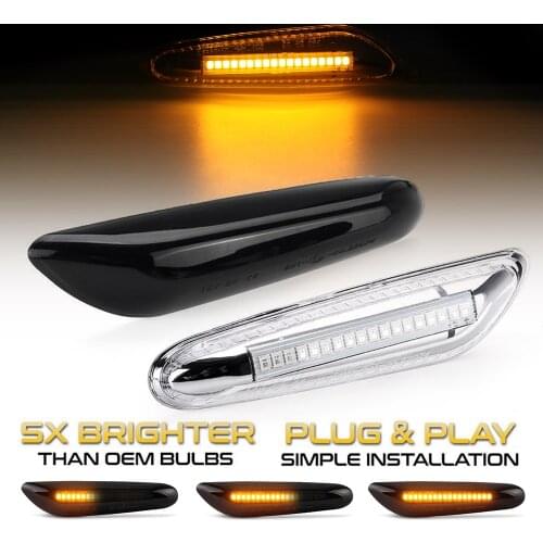 2Pcs Sequential Flashing LED Turn Signal Side Marker Lights For BMW E46 E90 E87 X3 E83 X1 E84 X5 E53 E91 E92 E60 E61 E81 E82 E88