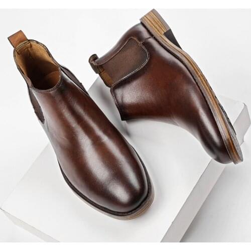 Yomior Casual Men Shoes High Quality Real Leather Dress Ankle Boots Handmade Vintage British Work Business Chelsea Boots Slip-On