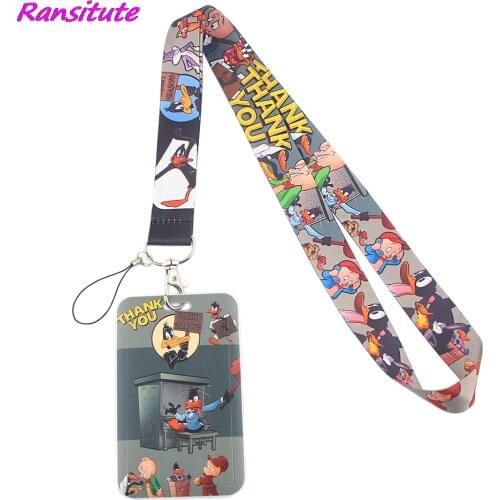 Ransitute R1476 Cartoon Duck Pig Creative Lanyard Card Holder Student Hanging Neck Phone Lanyard Badge Subway Access Card Holder