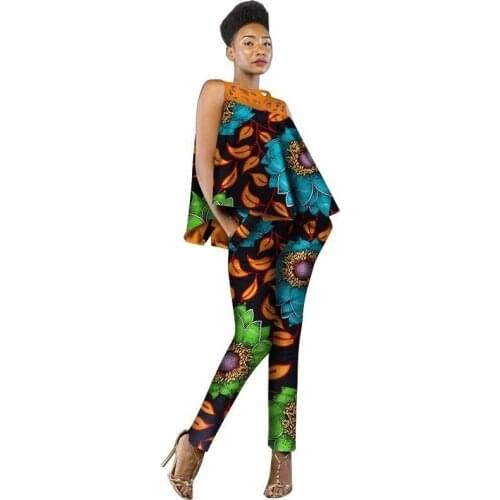 M L Size In Stock African Suits Women African Clothes Sleeveless Blouse and Long Pants African Pants Set XH0002