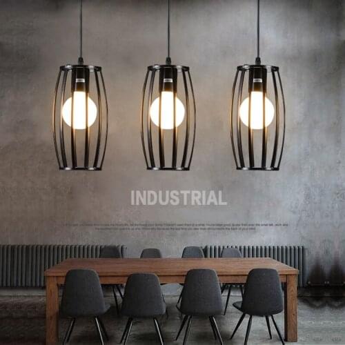Retro Loft Light Modern black pendant bedroom dining room restaurant bar coffee lamp 25cm single head geometric pendant light