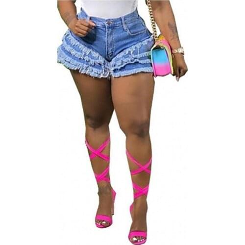 Blue Sexy Denim Shorts Womens New African Fashion High-waisted Straight Pants With Fringe Casual Jeans Summer High Street Style